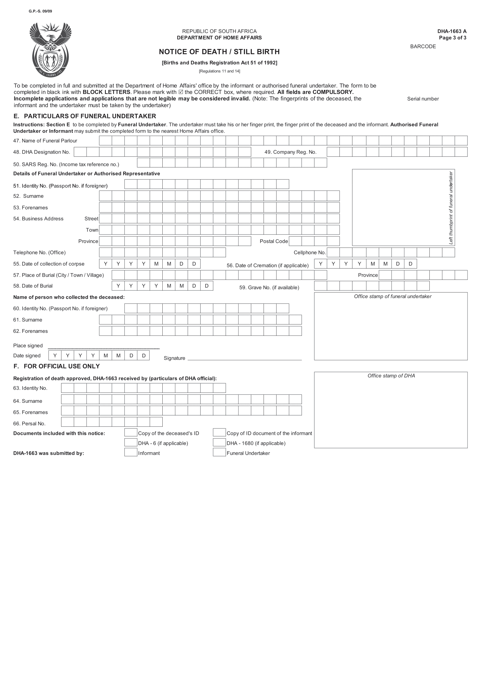 Page 3 of Notification of death form DHA1663
