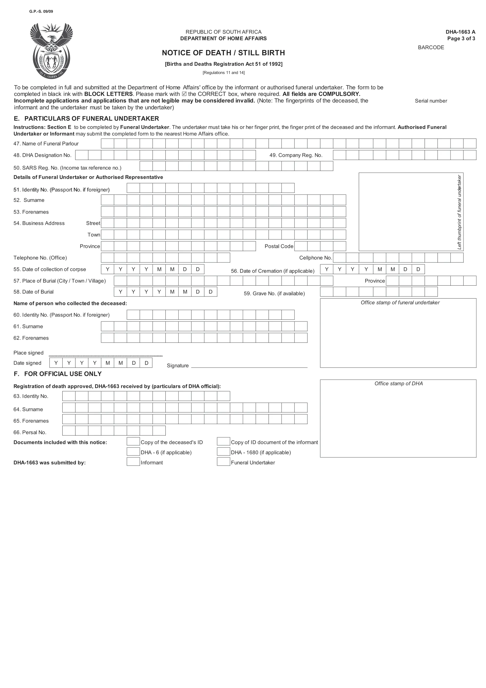 Page 3 of Notification of death form DHA1663