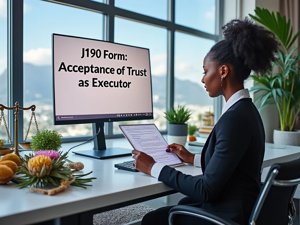 Lawyer holding a form and reading on the computer - J190 Form: Acceptance of Trust as Executor