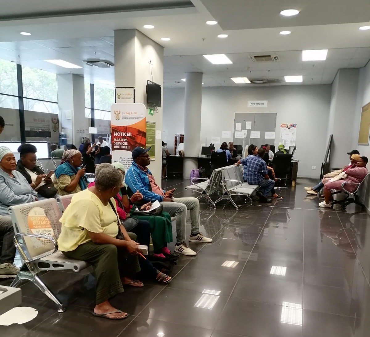 Waiting area inside the offices of the Master of the High Court in Cape Town
