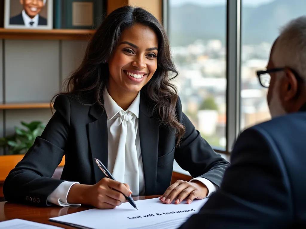 Lawyer drafting a last will and testament with a client