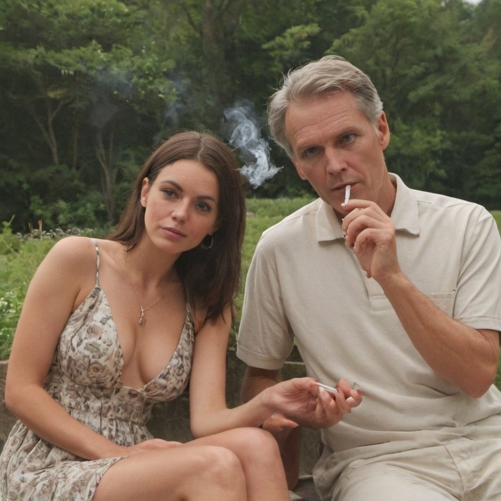 wife and husband smoking together outside