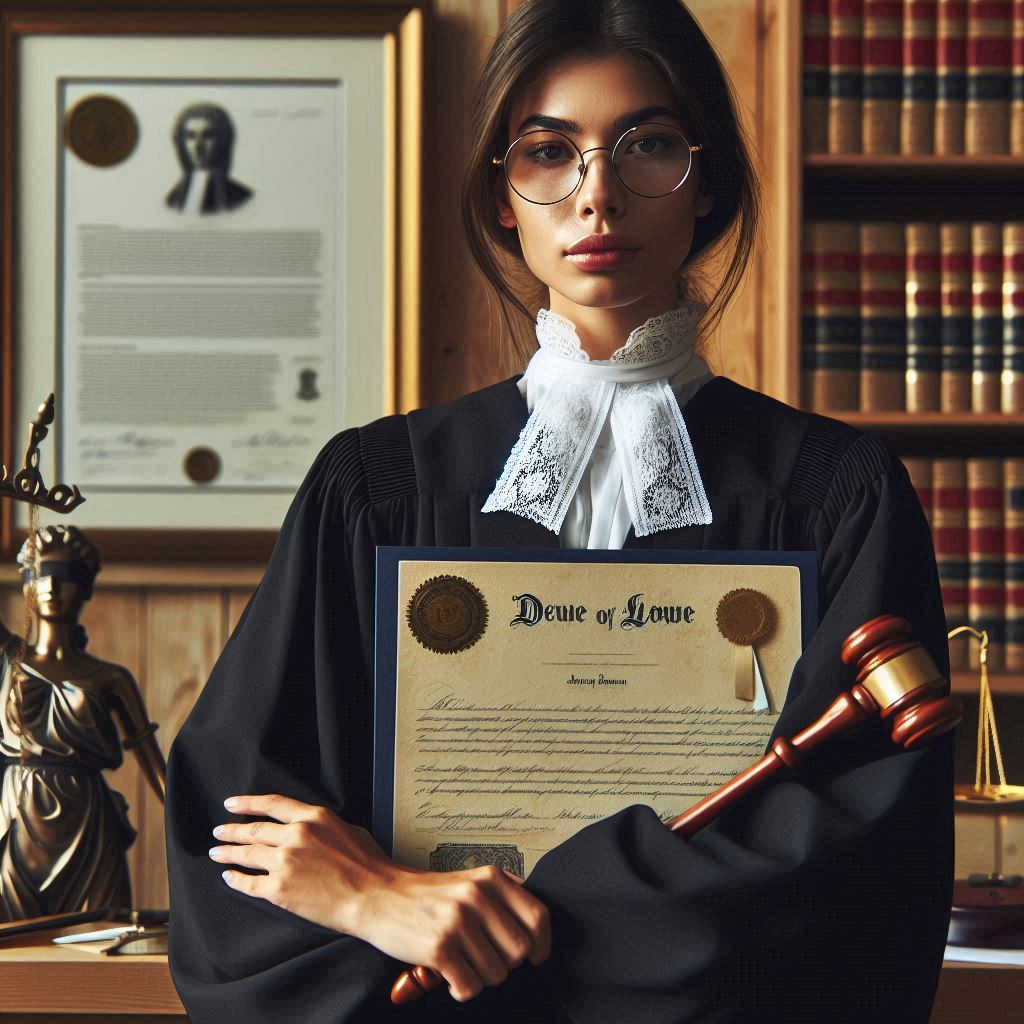 Lawyer standing with certification