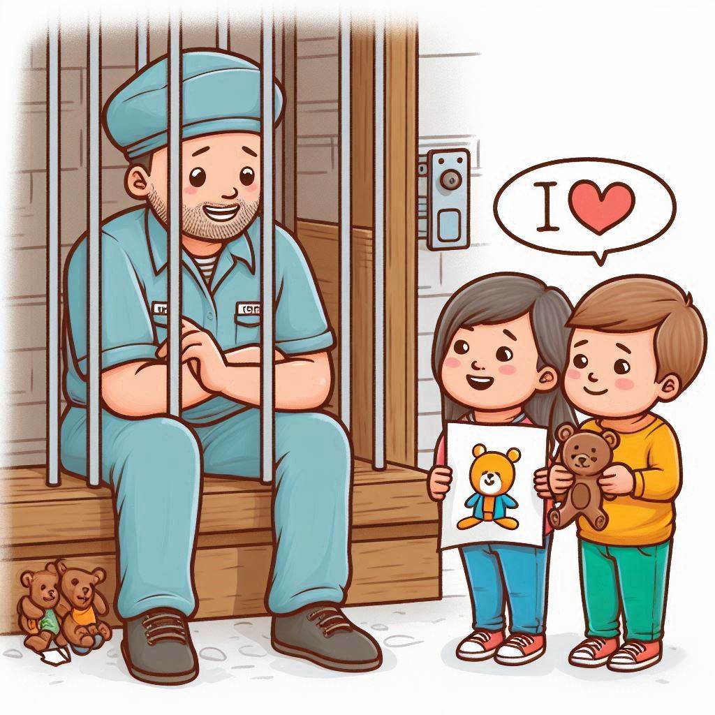 Father in prison with two children visiting him
