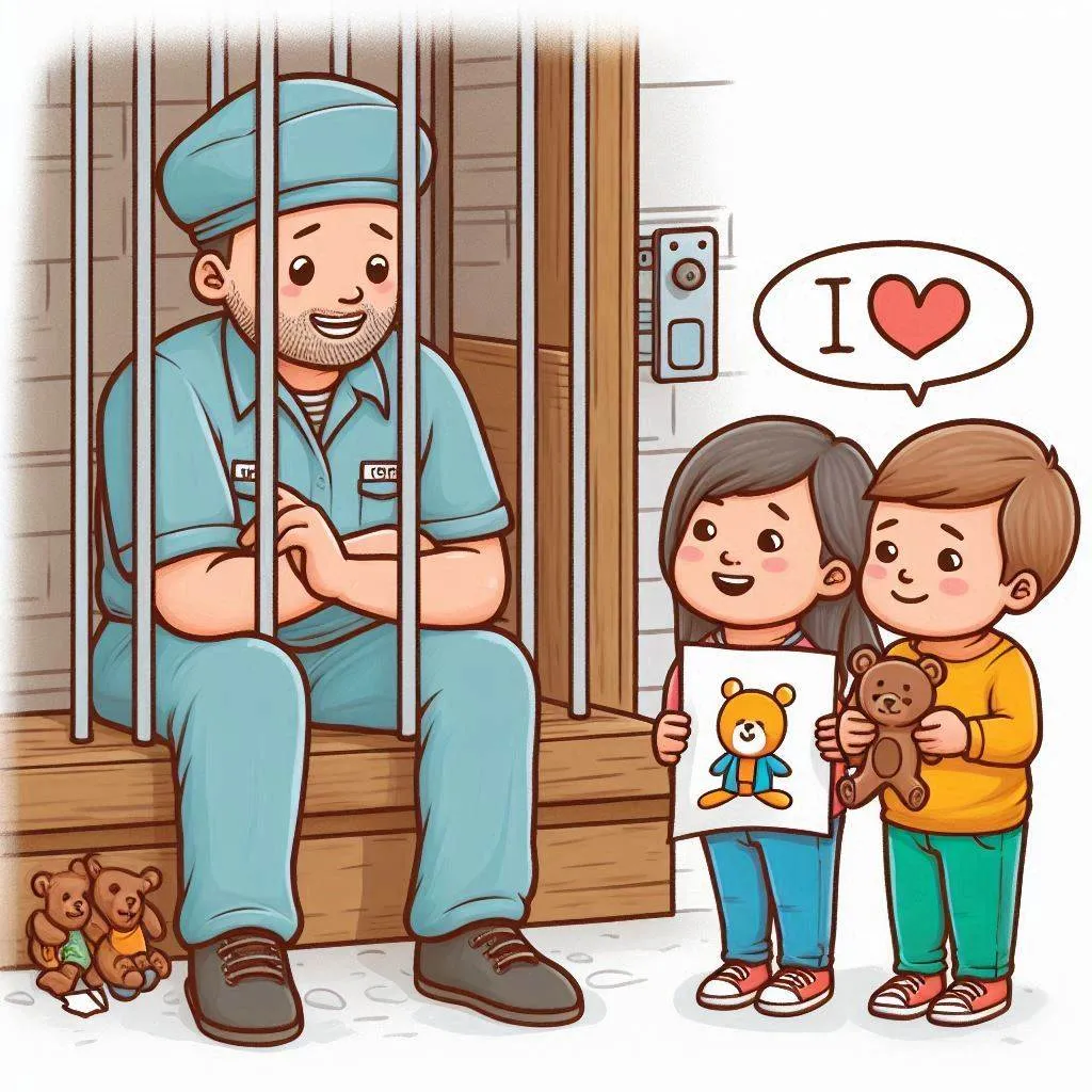 Father in prison with two children visiting him
