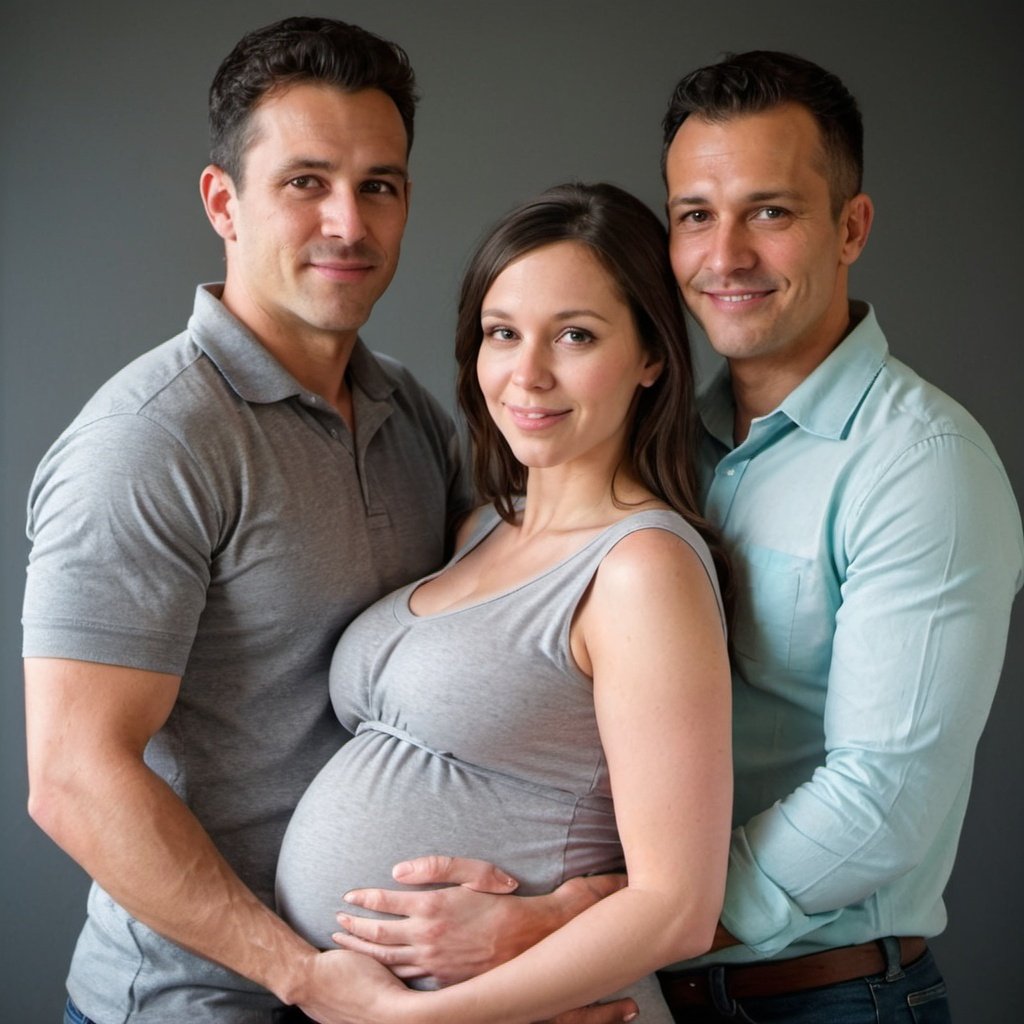 Pregnant woman with 2 men