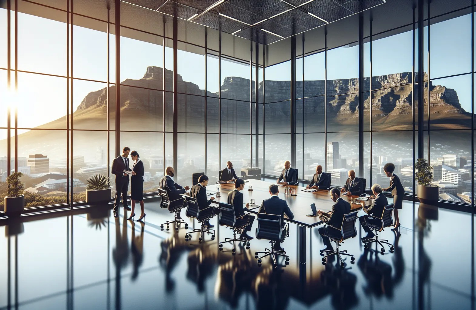 Law firm boardroom with Table Mountain in the background