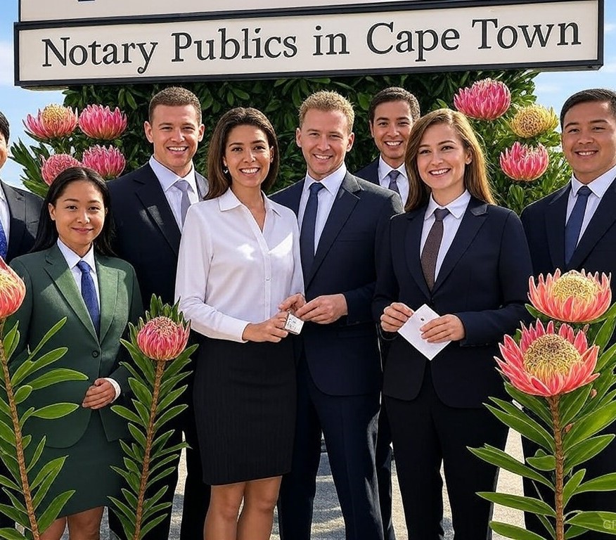Notaries standing under a banner reading Notary Publics in Cape Town