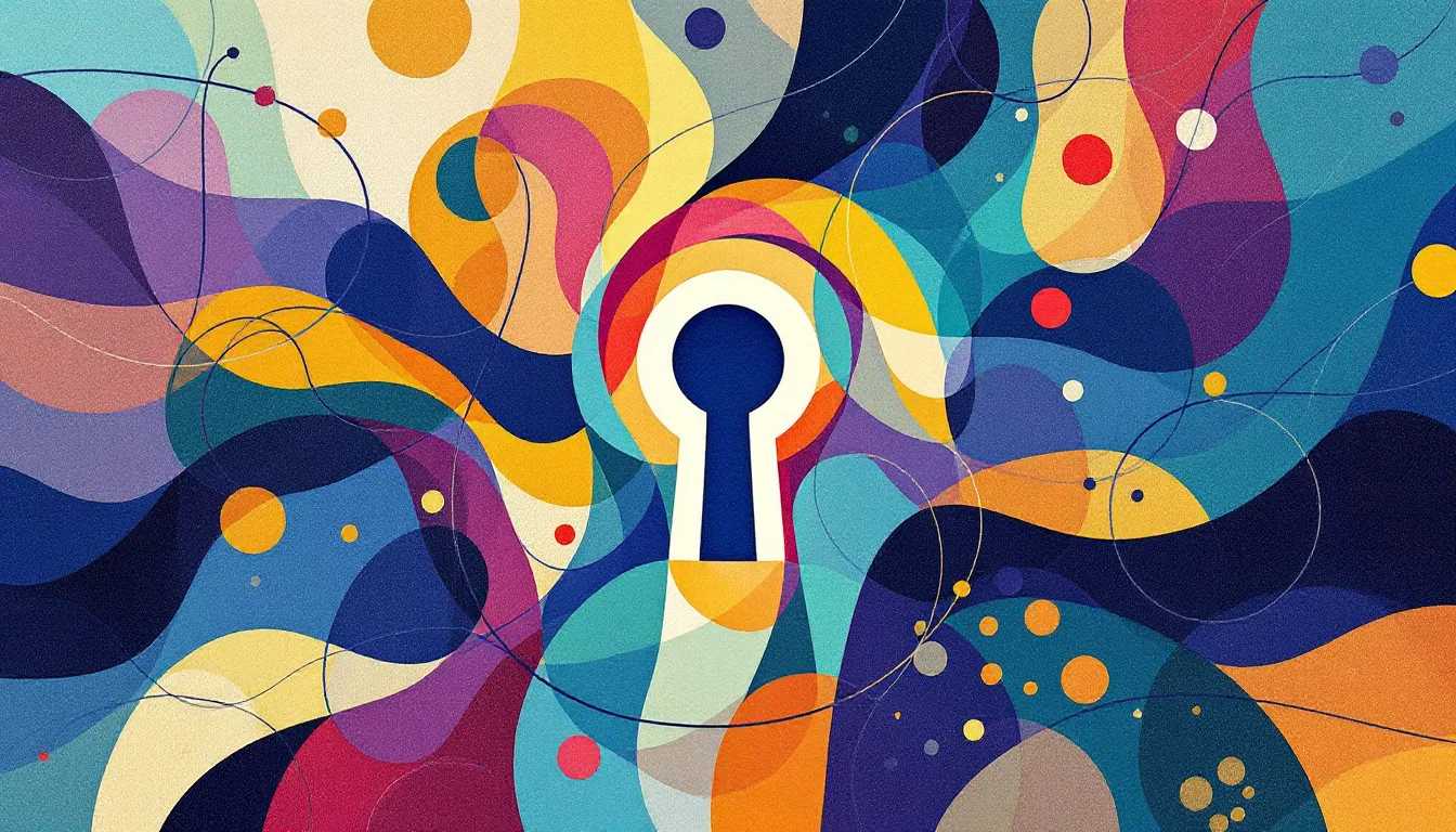 Keyhole surrounded by abstract art signifying the many possible routes for conveyancing