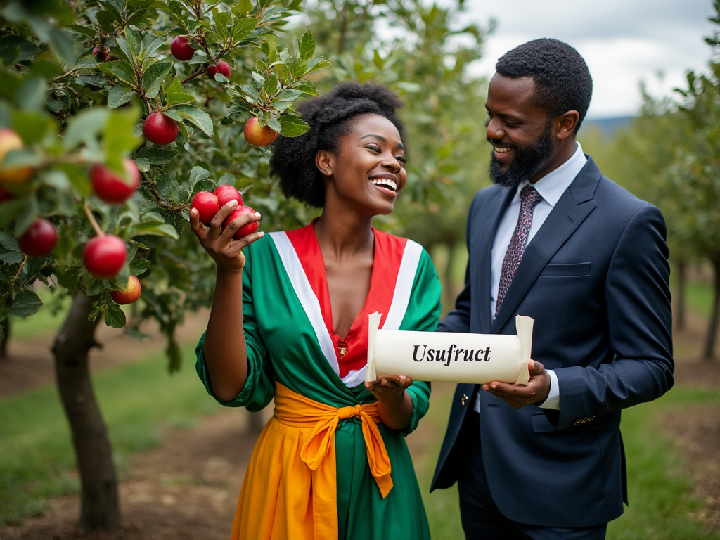 Person picking fruit on a farm owned by somebody else, her lawyer displays her usufruct