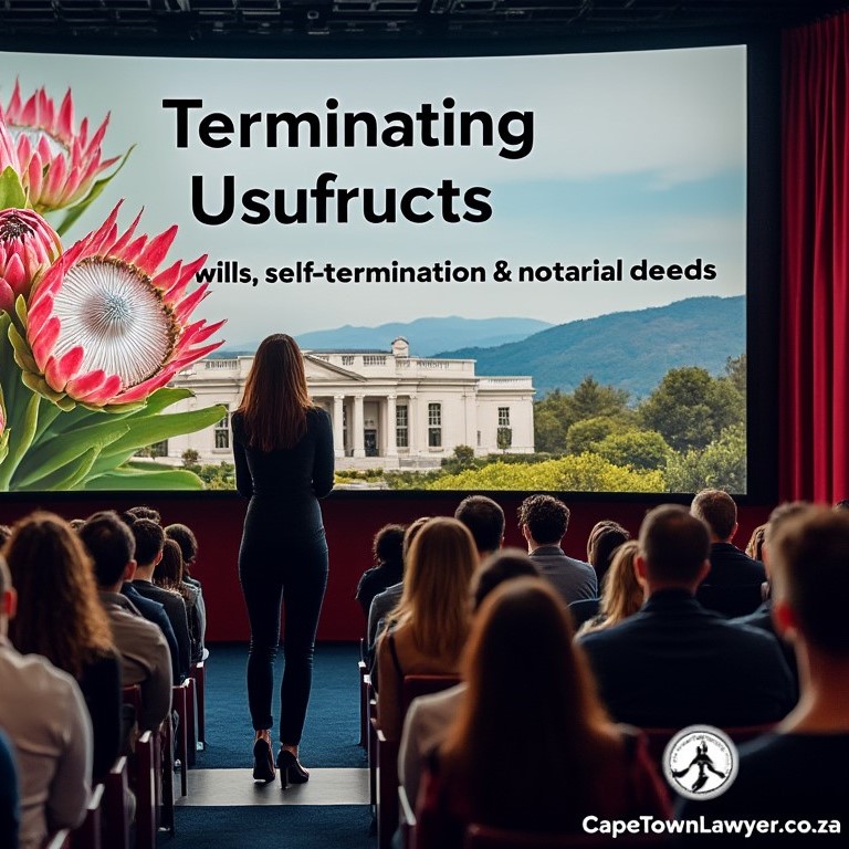 The topic - terminating usufructs - being presented by Cape Town lawyer; looking at will, self-termination and notarial deeds